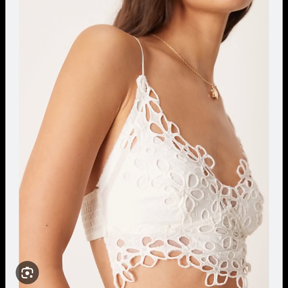 Free People Sz L Bralette Asteria Lace Optic white Crop top Boho Festival New